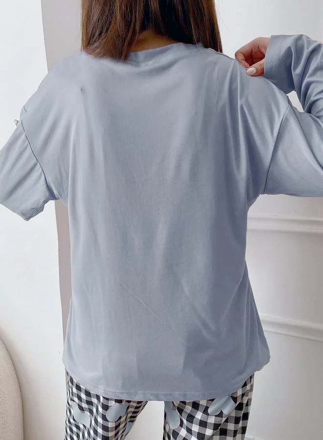 تايك تو طقم بيجاما من بنطال بنمط مربعات وتيشيرت بأكمام طويلة